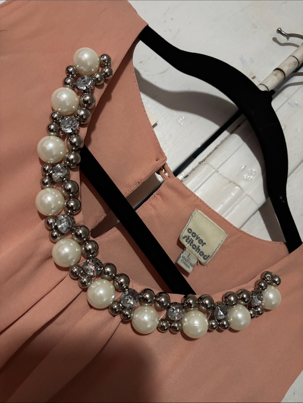 Cover Stitched Sleeveless Pearl-Trim Blouse in Dusty Rose - P2P:22, LX::24